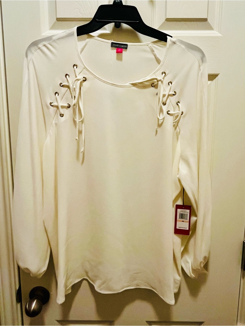 Vince Camuto Ivory Lace-Up Long Sleeve Top
